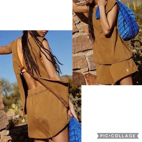 NEW! FREE PEOPLE Hot Shot Open Back Tank Shorts Set Washed Tobacco Size XS S M - Picture 16 of 16